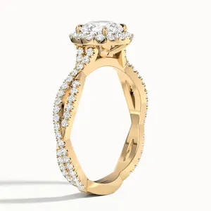Bague de fiançailles en diamant cultivé en laboratoire IGI, 2,00 ct, taille ronde, halo, or jaune 14 carats - Product Image 5