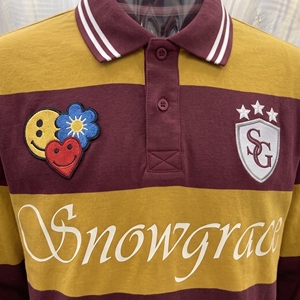 เสื้อรักบี้แขนยาวลายทาง Snowgrace ปักโลโก้ คอปกพับได้ ทรงปกติ เสื้อผ้าสำหรับทุกเพศ - Product Image 5
