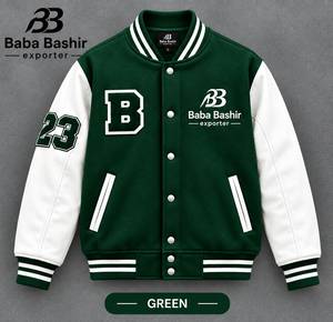 Veste varsity d'hiver imperméable pour homme, verte, avec manches blanches, lettre B brodée et numéro 23, style preppy, col montant - Product Image 6