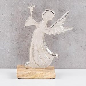 Christmas Decoration Angel Mango Wood Decorative <b>Stand</b> Wood Brown Metal Silver Angel Figure Christmas - Product Image 6