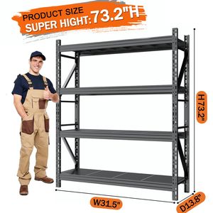 Scaffalature Industriali Regolabili a 4 Livelli da 31,5 Piedi, Capacità 2500 Libbre, Unità di Stoccaggio in Metallo per Garage, Ampio Spazio per Magazzino - Product Image 3