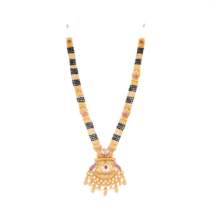 Colliers fins perlés traditionnels JeweleMarket en pierre de Pota et perles noires Mangalsutra 10575726DP - Product Image 2