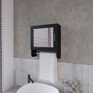Armadietto da Bagno Nero con Specchio Integrato e Portasciugamani - Product Image 1