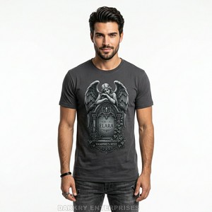 Minimalist VAMP Letter Print Men T Shirt Vintage Distressed Black Tee Custom Cotton Streetwear <b>Tshirt</b> Manufacturer Bulk Supply - Product Image 3