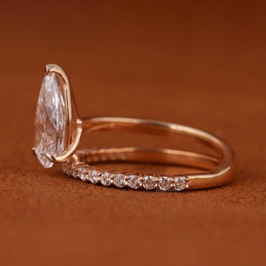 2.00 CT Pear Cut Lab Grown Diamond Engagement Ring IGI Certified 14KT <b>Solid</b> Yellow Gold Bypass Pave Setting Diamond Ring - Product Image 3