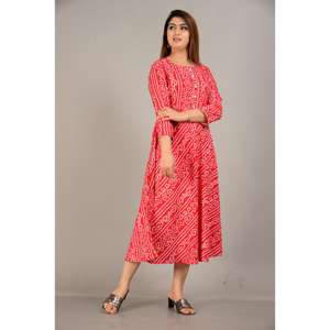 Traje Salwar Casual de Moda Aarti con Manga Tres Cuartos, Cuello con Lazo, Cintura Elástica, Transpirable, para Uso Diario, Silueta en A, Bordado - Product Image 6