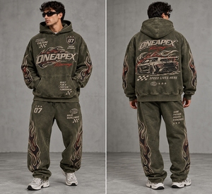 <b>Men's</b> Oversized <b>Green</b> Acid Wash Hoodie Tracksuit Set Heavyweight Cotton Jogger Sweat <b>Suit</b> Streetwear Custom Private Label - Product Image 5