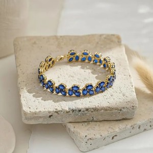 Pulsera con Dije de Zafiro Azul Cultivado en Laboratorio, Corte Ovalado, Plata de Ley 925, Joyería de Piedras Preciosas Hecha a Mano, Elegante y de Lujo, para Fiestas y Eventos - Product Image 3