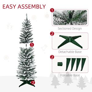 Albero di Natale Artificiale Realistico Sottile di 1,5 m con Effetto Neve e Base in Plastica per Uso Interno - Product Image 4