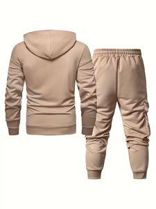 Men's Casual Sports Suit Terry Fabric 100% Cotton Quick Dry 300g Multi Pocket Solid Pattern Knitted Two-Piece Set Winter - Product Image 3
