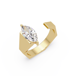 Anillo de compromiso unisex de oro de 14K con diamante de laboratorio de corte marquesa de 1.00 ct, certificado IGI, diseño geométrico de banda abierta y envolvente. - Product Image 2