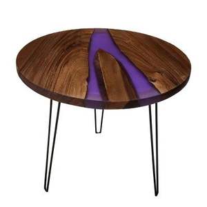 Mesa de Centro de Resina y Madera de la Mejor Calidad, Hecha a Mano, Estilo Simple, Color Crema, Travertino, Retro, Redonda, con Patas de Hierro - Product Image 3