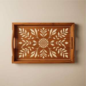 Wooden Classic Serving Platter with Color <b>Enamel</b> Handmade Square Tray for Party Dining Table Display - Product Image 1