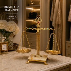 Vintage Brass Balance Scale Jewelry Stand with Marble Base Display Holder for Earrings Rings Necklaces Bracelets and Home Decor - Product Image 2