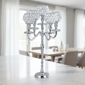Luxury 5 Arm Silver Plated <b>Candelabra</b> with Crystal Globe Top Selling Candle Holder Metal <b>Candelabra</b> Handmade Tealight Holders - Product Image 4