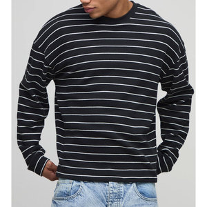 Camiseta Casual de Manga Larga a Rayas para Hombre, Cuello Redondo, Algodón Tejido, Corte Regular - Product Image 1