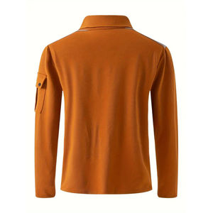 Polo en coton à manches longues pour homme avec poche utilitaire sur la manche, logo personnalisé, vêtements de travail décontractés, vente en gros OEM - Product Image 2