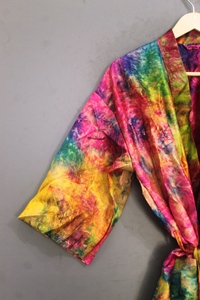 <b>Tie</b> Dye Kimono Dress Three Quarter Sleeve Loose Fit V Neck Gradient Color 100% Polyester Woven Fabric Waterproof Breathable - Product Image 3
