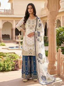 Conjunto de Traje Palazzo Pakistaní de Lujo Bordado para Mujer con Dupatta Floral – Salwar Kameez de Diseñador para Fiestas - Product Image 6