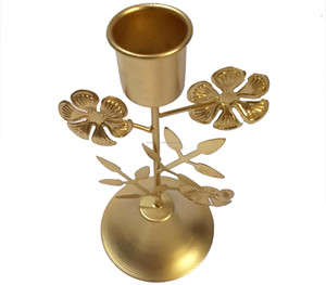 Porte-bougie chauffe-plat en métal doré fleur rose avec bougeoir votif en verre fini or métallique - Product Image 2