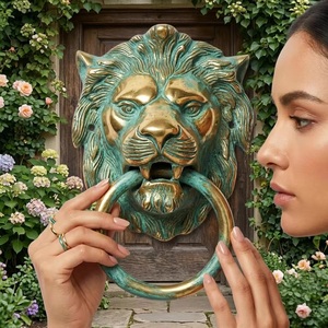 Timbre de puerta de hierro fundido con cabeza de león, diseño tradicional, duradero, ajustable, herraje para entrada - Product Image 1