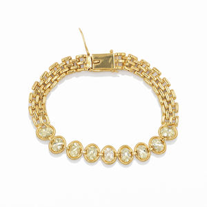 Bracelet de luxe certifié en argent sterling 925 plaqué or et rhodium, avec pierre ovale en aquamarine jaune et chaîne maille à neuf pierres - Product Image 4