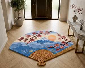 Éventail pliant artisanal en bois naturel, design moderne peint avec des fleurs de cerisier et le mont Fuji, décoration d'intérieur, artisanat, cadeau - Product Image 2