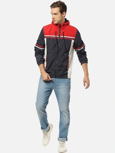Veste de sport à capuche pour homme, coupe-vent, avec fermeture éclair sur le devant, style color block, coupe régulière, en polyester, pour l'automne - Product Image 3
