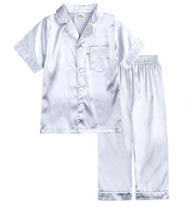 Ensemble de pyjama rouge à manches courtes pour filles, couleur unie, vêtements de nuit d'été, en Polyester doux, longueur normale, pour enfants de 3 à 14 ans - Product Image 4