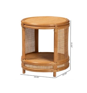 Natural Rattan <b>Side</b> <b>Table</b> with Woven Cane Panels, Round Top and Open Storage Shelf, <b>Rustic</b> Boho Accent <b>Table</b> for Home Use - Product Image 2