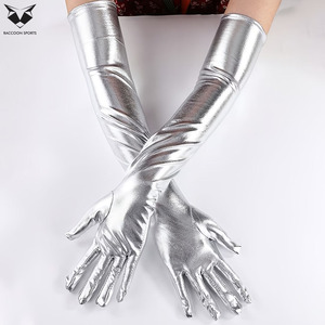 Top Trendy Silver Faux Leather Bodysuit Match <b>Gloves</b> Shiny <b>Long</b> Opera <b>Gloves</b> Women Future Style Festival Fashion Wear - Product Image 4