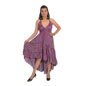 Robe sari en soie tendance, style bohème, col halter, confortable, vêtements décontractés et de plage pour femmes. - Product Image 1