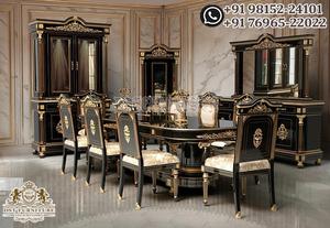 Juego de Comedor de Estilo Barroco Europeo en Negro y Dorado, Muebles de Comedor de Madera Tallada de Primera Calidad, Estilo Maharaja, Juego de Comedor para 10 Personas, Reino Unido - Product Image 4