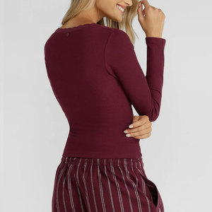 Nueva Camiseta Deportiva para Gimnasio, Ropa Personalizada a la Moda, Cuello en V, Ajustada al Cuerpo, Manga Larga, Material Acanalado, Ropa Deportiva para Mujer - Product Image 2