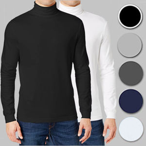 T-shirt à col roulé pour homme, formel, uni, tricoté, écologique, respirant, infroissable, coupe classique, en polyester/coton, manches longues - Product Image 4