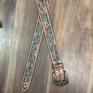 Ceinture en cuir de vachette usinée à la main de conception florale de personnalisation de luxe pour hommes et femmes ceintures en cuir véritable à boucle ardillon réglable - Product Image 6