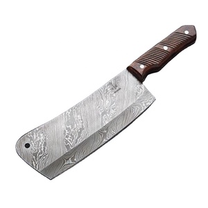 Couteau à viande artisanal en acier Damas, lame pleine longueur, hachoir de boucher avec manche en bois et étui en cuir - Product Image 2