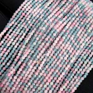 Cuentas redondas facetadas de morganita y aguamarina natural de 2 mm, cuentas multicolor de morganita para la fabricación de joyería, cuentas de morganita rosa auténtica. - Product Image 6