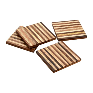 Wholesale Striped Wooden <b>Coasters</b> Custom Logo Modern Square Wood <b>Drink</b> <b>Coaster</b> For Cafe And Hotel Table Decoration Supplies Bulk - Product Image 1