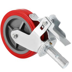 Set di 4 Ruote Girevoli per Ponteggi Resistenti da 8 Pollici, 1450 kg per Set con Freno a Stelo Bloccabile, Ruote in Polietilene Rosse - Product Image 5