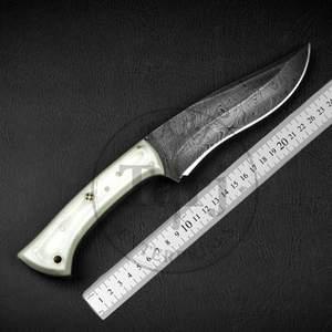 Couteau de chasse à lame fixe en acier Damas de qualité supérieure, manche en Micarta, pointe clip, bord droit, longueur 8 pouces, qualité industrielle, garantie 3 ans - Product Image 2