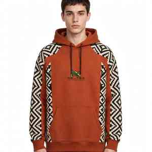 Sweat à capuche unisexe NEXTEX Aztec Diamond, orange brûlé, en molleton de coton doux, imprimé graphique chaud - Product Image 1
