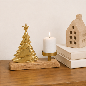 High Quality Gold Metal Christmas Tree Candle Holder With Premium Wooden Base Antique Handmade <b>Tea</b> Light <b>Stand</b> For Festive Home - Product Image 2
