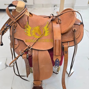 Premium Genuine Leather Wade Tree Western Saddle with Brass <b>Hardware</b> Durable for Cowboy Horse Riding Portable Ranch Work - Product Image 1