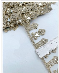 Eco-Friendly Vintage Designer <b>Mirror</b> Work Embroidery Lace Trim with Geometric Pattern for Ethnic Wear Bags Shoes Craft Projects - Product Image 2