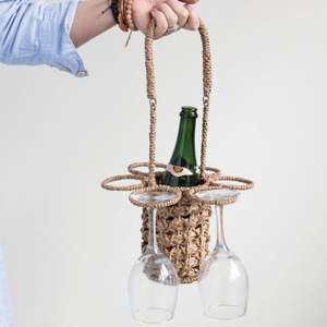 Space <b>Saving</b> Rattan Wine Rack For Apartment Kitchen Organization And Attractive Bottle Holder For Stylish Homes - Product Image 6