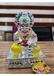 Decorative 999 Silver Finished Lord Kuber <b>Statue</b> Premium Spiritual Accent for Wealth Prosperity and <b>Religious</b> Home Decoration - Product Image 4