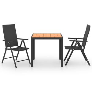 Set da pranzo compatto in rattan PE nero con struttura in alluminio per uso giardino, 2 posti, mobili da esterno - Product Image 2