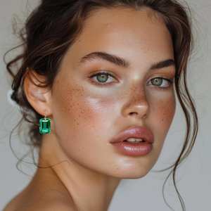 Boucles d'oreilles pendantes en or massif 14 carats avec émeraude, bijoux fins de luxe avec pierre précieuse verte naturelle - Product Image 5