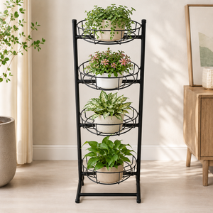 Black Metal 4 Tier Round Wire <b>Basket</b> Plant Stand Indoor Flower Pot Rack Garden Display <b>Shelf</b> for Home Balcony Decor - Product Image 4